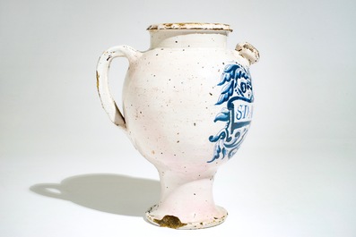 A blue and white Delft style wet drug jar, Lille, France, 17/18th C.